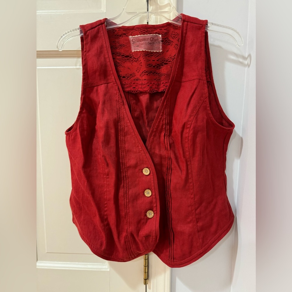 Coldwater Creek Red Fitted Buttoned Tank Top